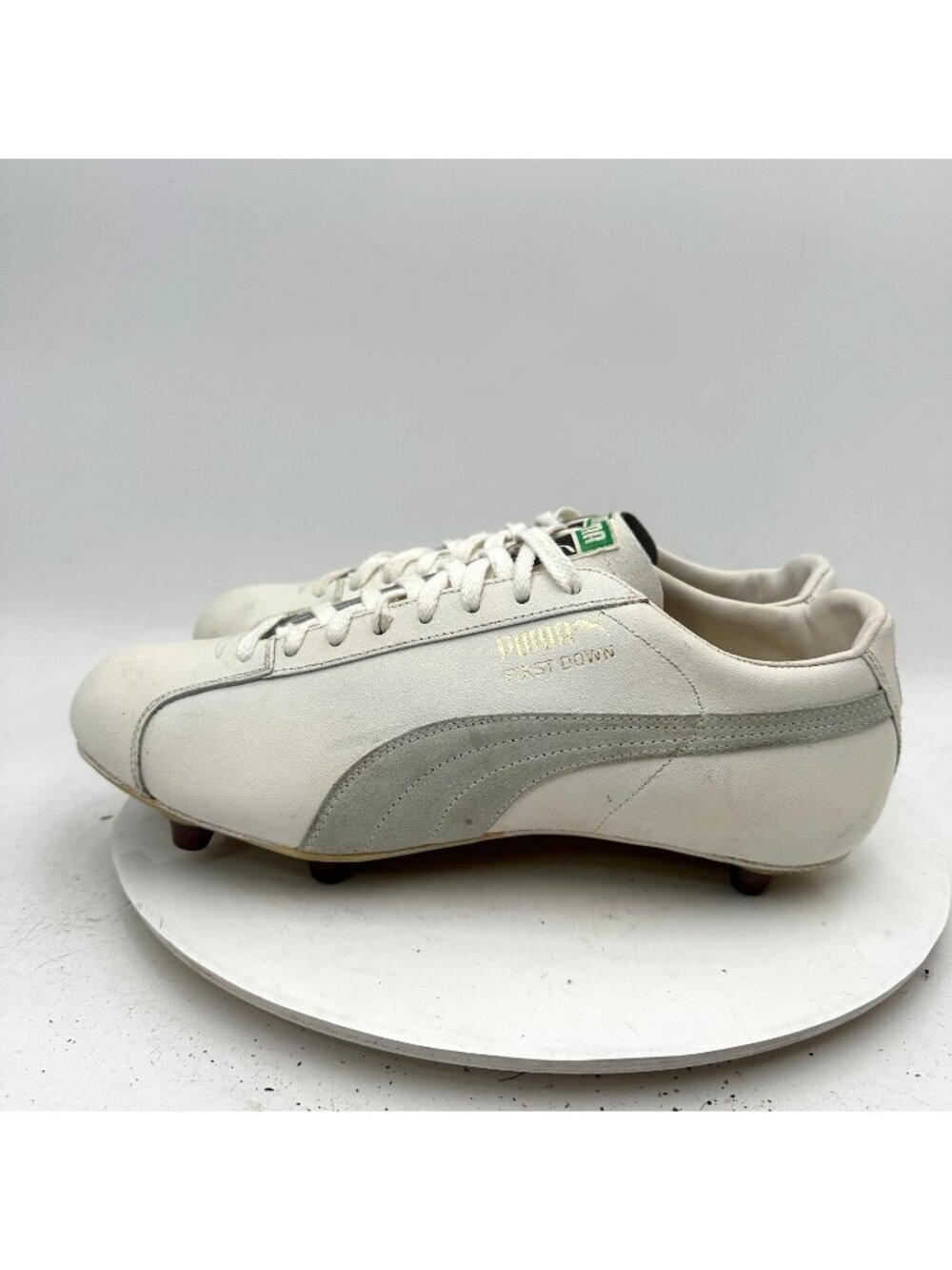 Vintage Puma First Time Men Size 10 1White Grey Leather Football Cleats Shoes